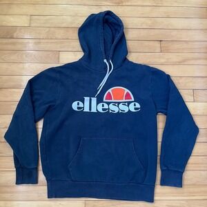Ellesse Mens Charcoal Grey Logo Pullover Hoodie Sweatshirt Size Medium